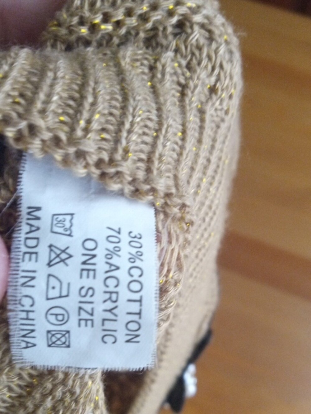 Beige Knit Beret with Pearl & Sequin Flower Accent - Picture 2 of 5
